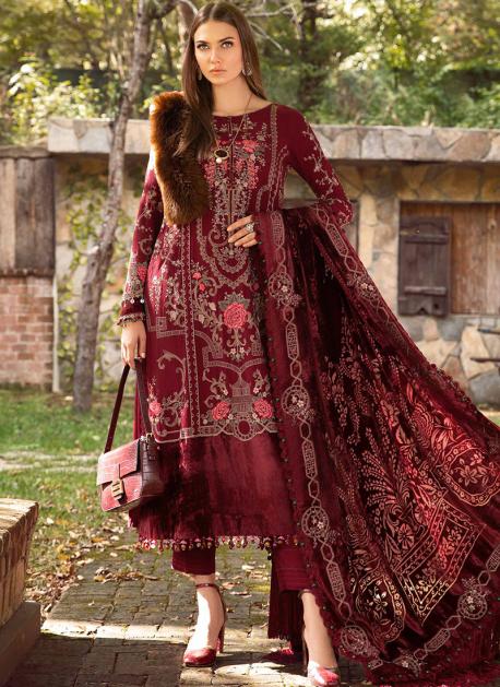 Buy Georgette Mroon Festival Wear Embroidery Work Pakistani Suit Online
